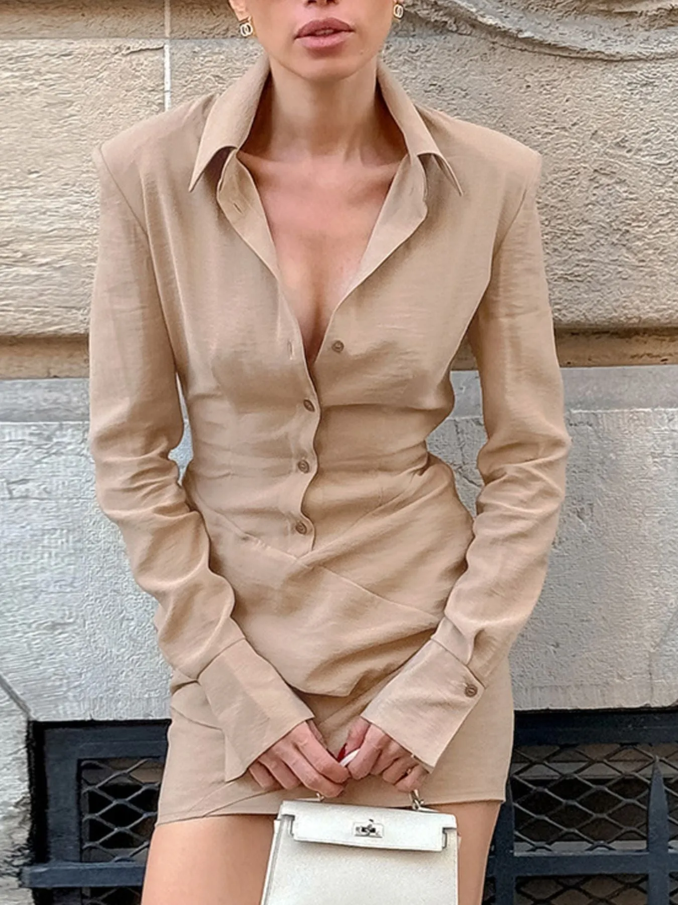 Button Front Long Sleeve Shirt Dress sold by Charming Charlie