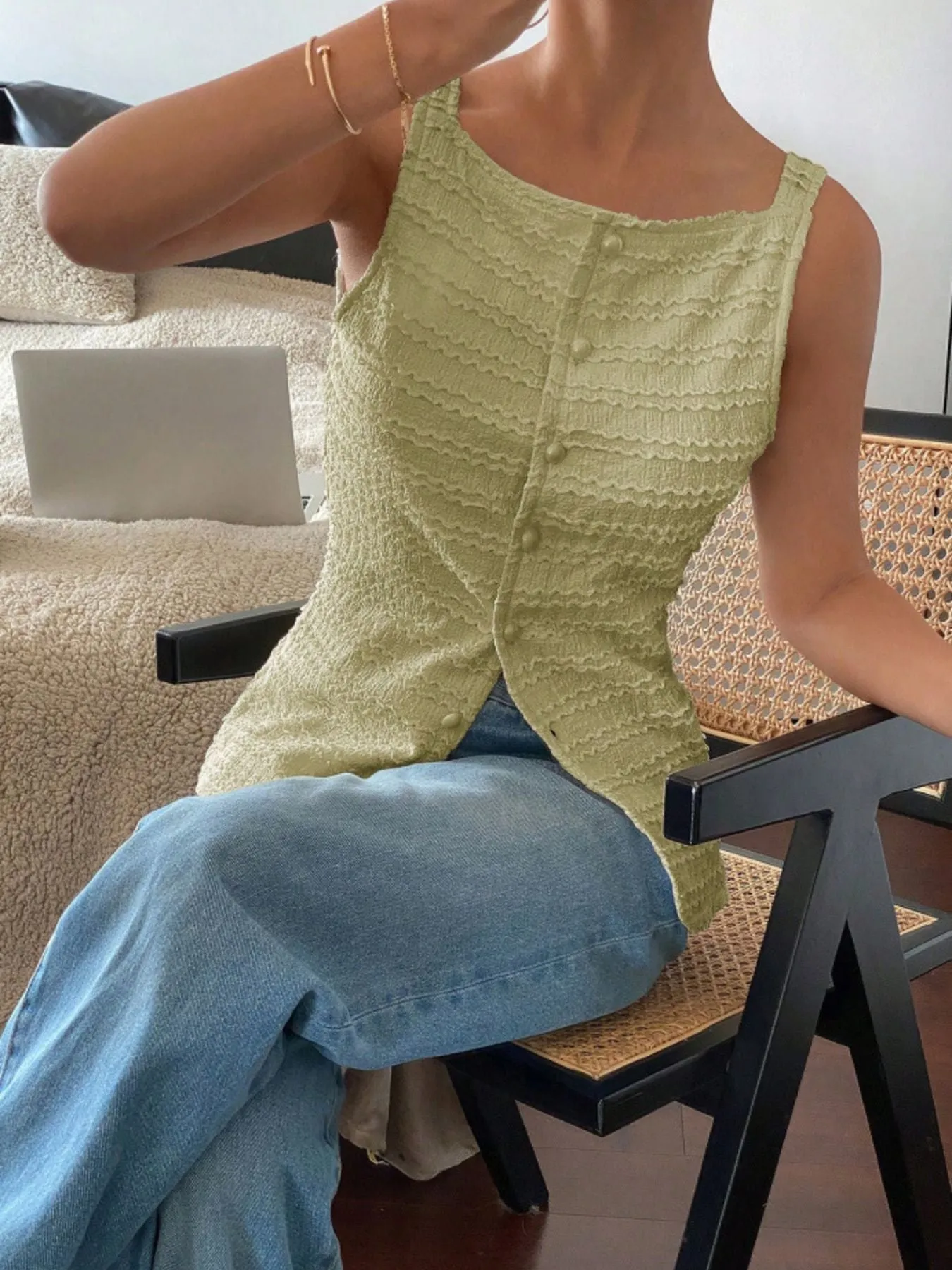 Textured Button-Front Tank sold by Charming Charlie product image thumbnail 4