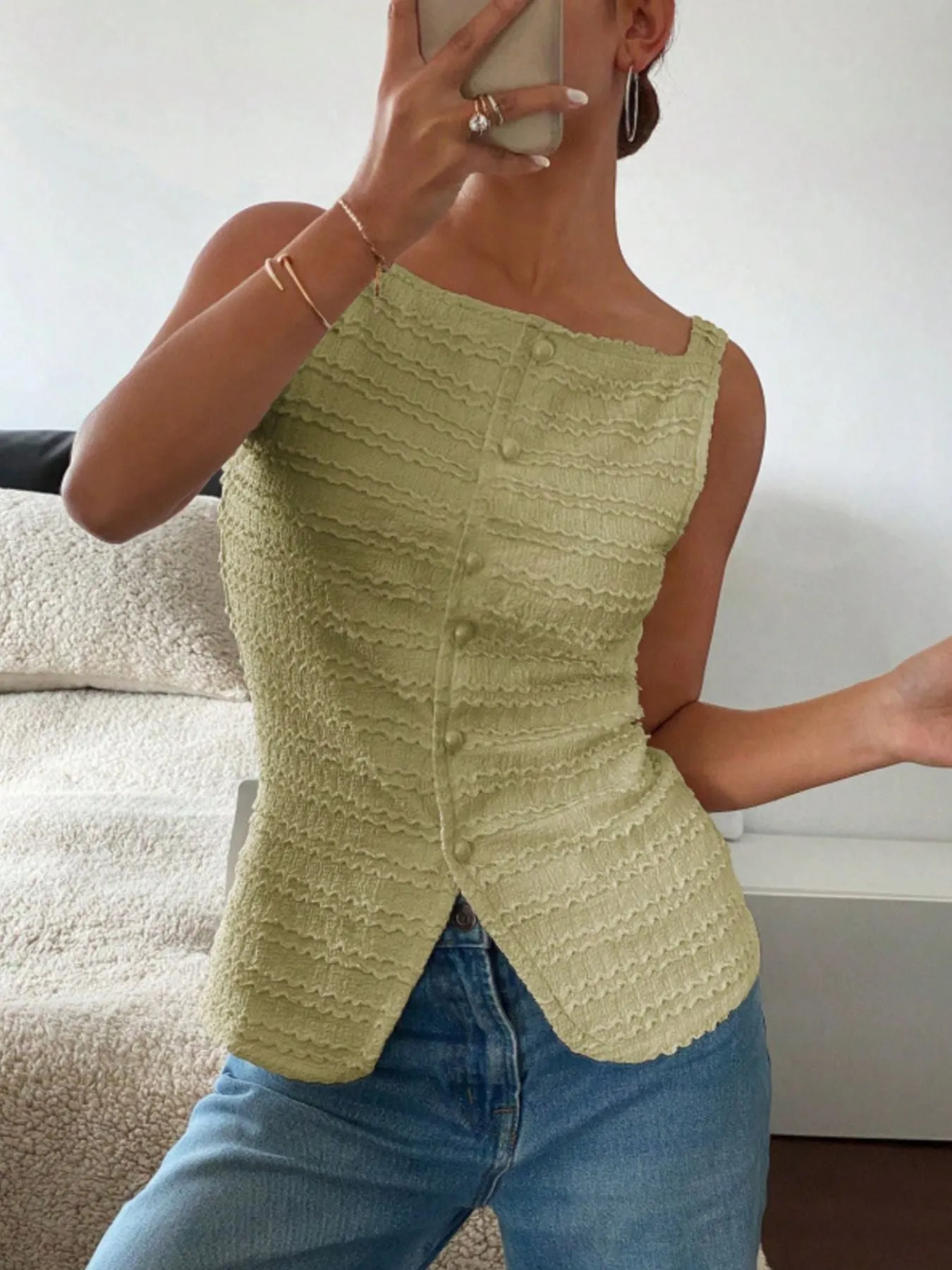 Textured Button-Front Tank sold by Charming Charlie product image thumbnail 5