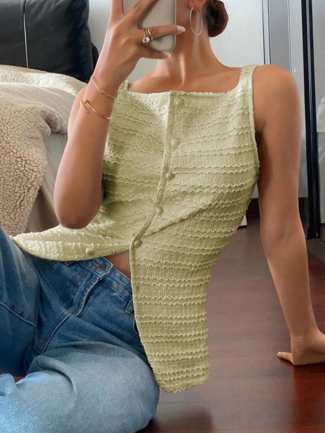 Textured Button-Front Tank sold by Charming Charlie product image thumbnail 2