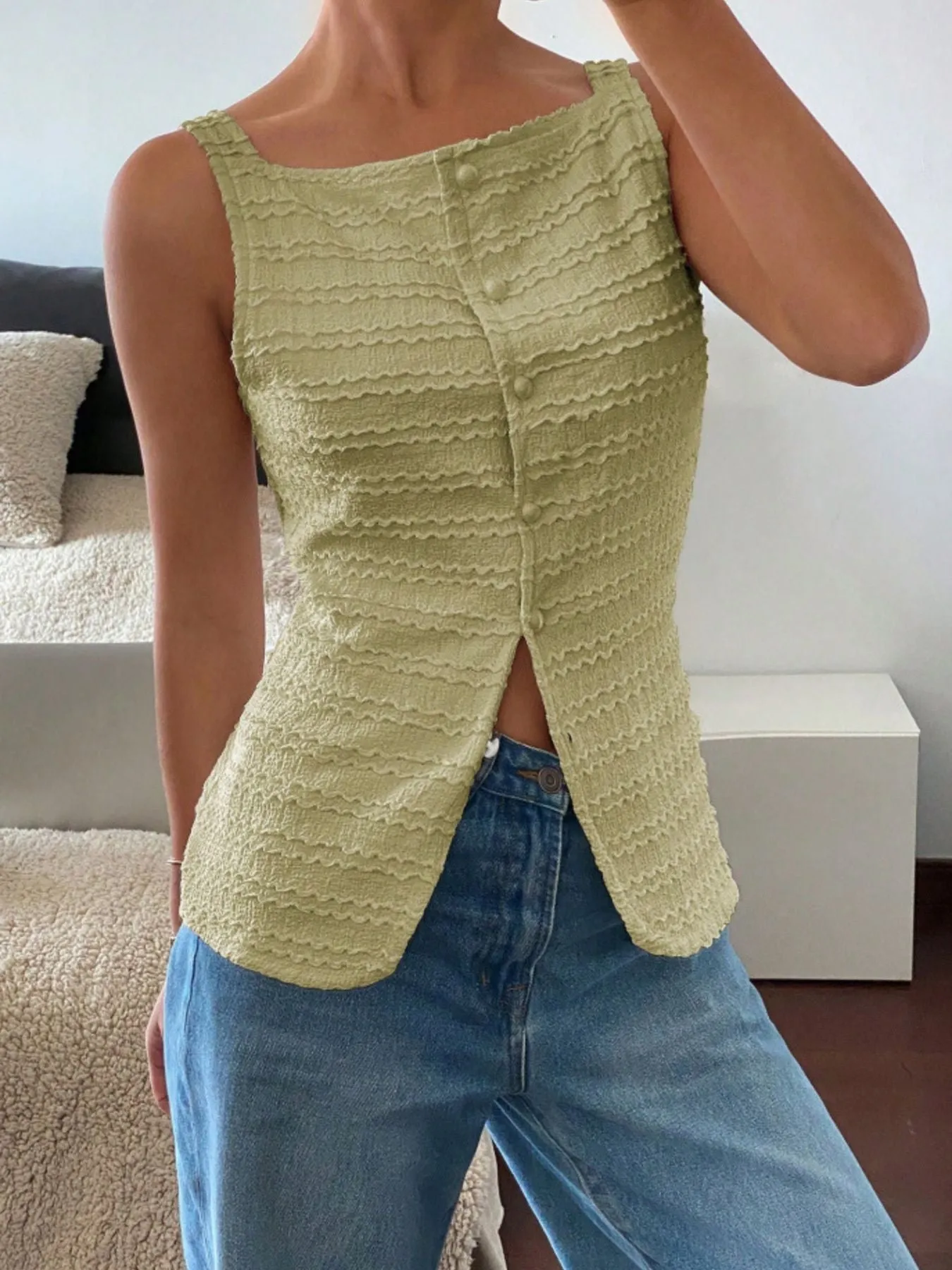 Textured Button-Front Tank sold by Charming Charlie product image thumbnail 3