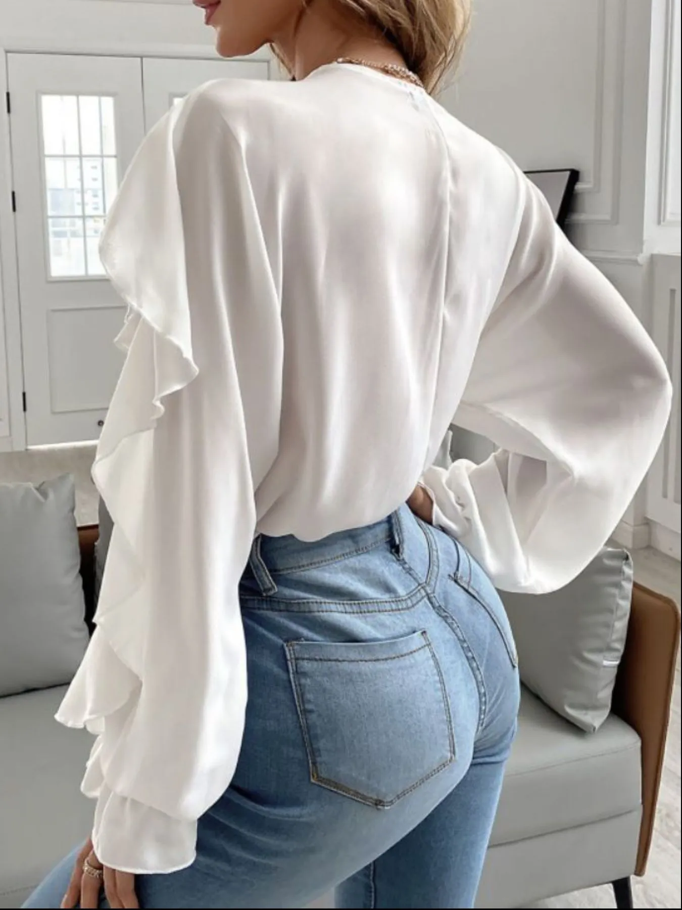 Full Size Ruffle Trim V-Neck Shirt Plus Size sold by Charming Charlie product image thumbnail 3