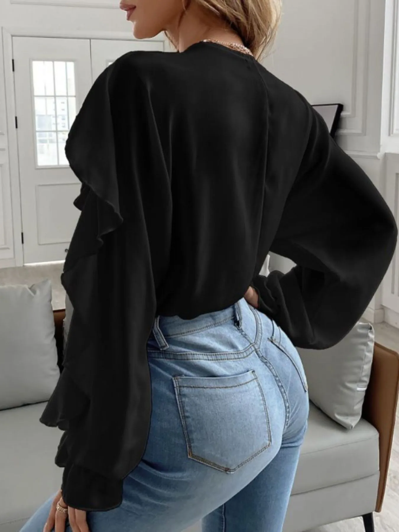 Full Size Ruffle Trim V-Neck Shirt Plus Size sold by Charming Charlie product image thumbnail 5