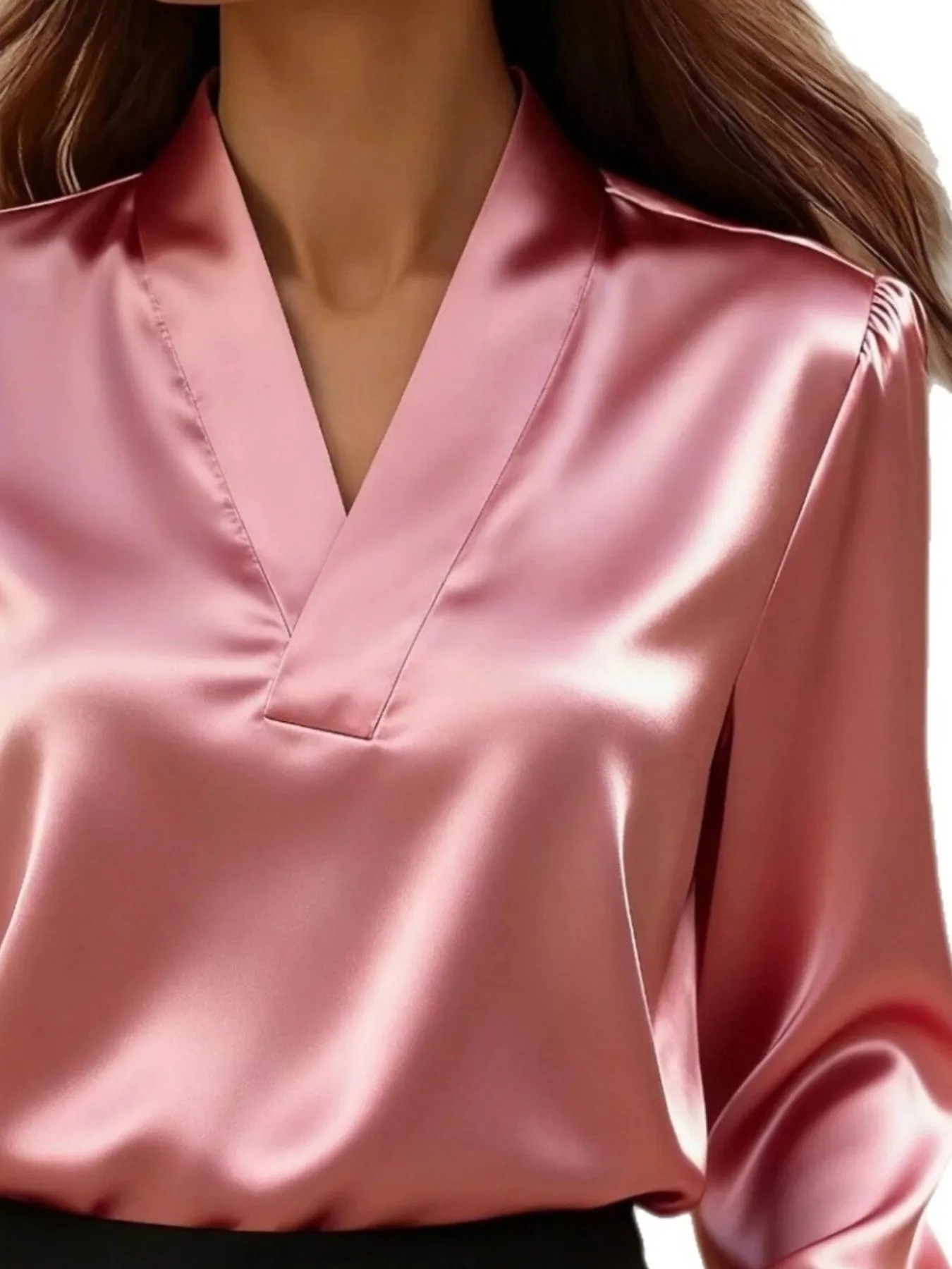 V-Neck Long Sleeve Satin Blouse sold by Charming Charlie product image thumbnail 4