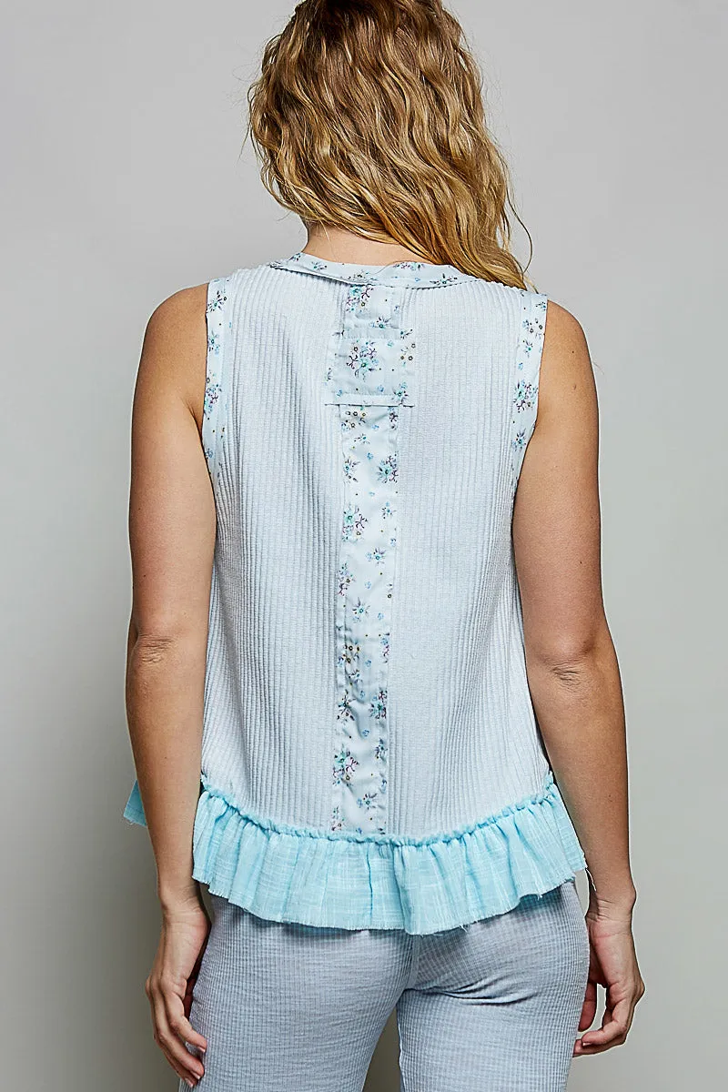 POL Floral Print Patche Round Neck Ribbed Tank with Double Gauze Ruffle Accents sold by Charming Charlie product image thumbnail 4