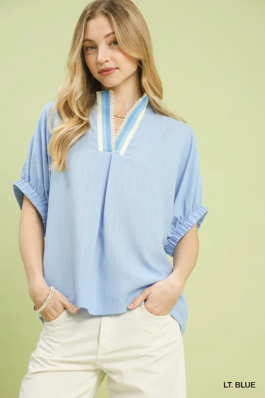 Umgee Textured V-Neck Blouse sold by Charming Charlie