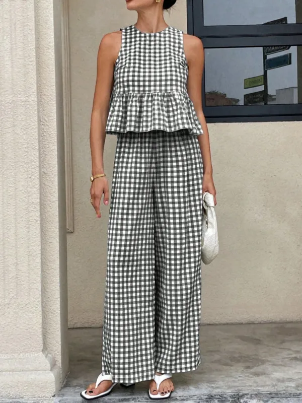 Gingham Sleeveless Top and Wide-Leg Pants Set sold by Charming Charlie