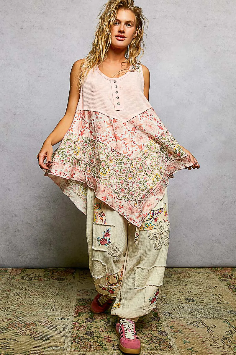 POL Round Neck Ribbed Tank with Woven Print Patch sold by Charming Charlie product image thumbnail 5