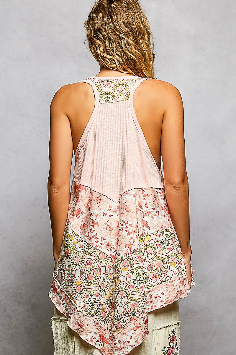 POL Round Neck Ribbed Tank with Woven Print Patch sold by Charming Charlie product image thumbnail 4