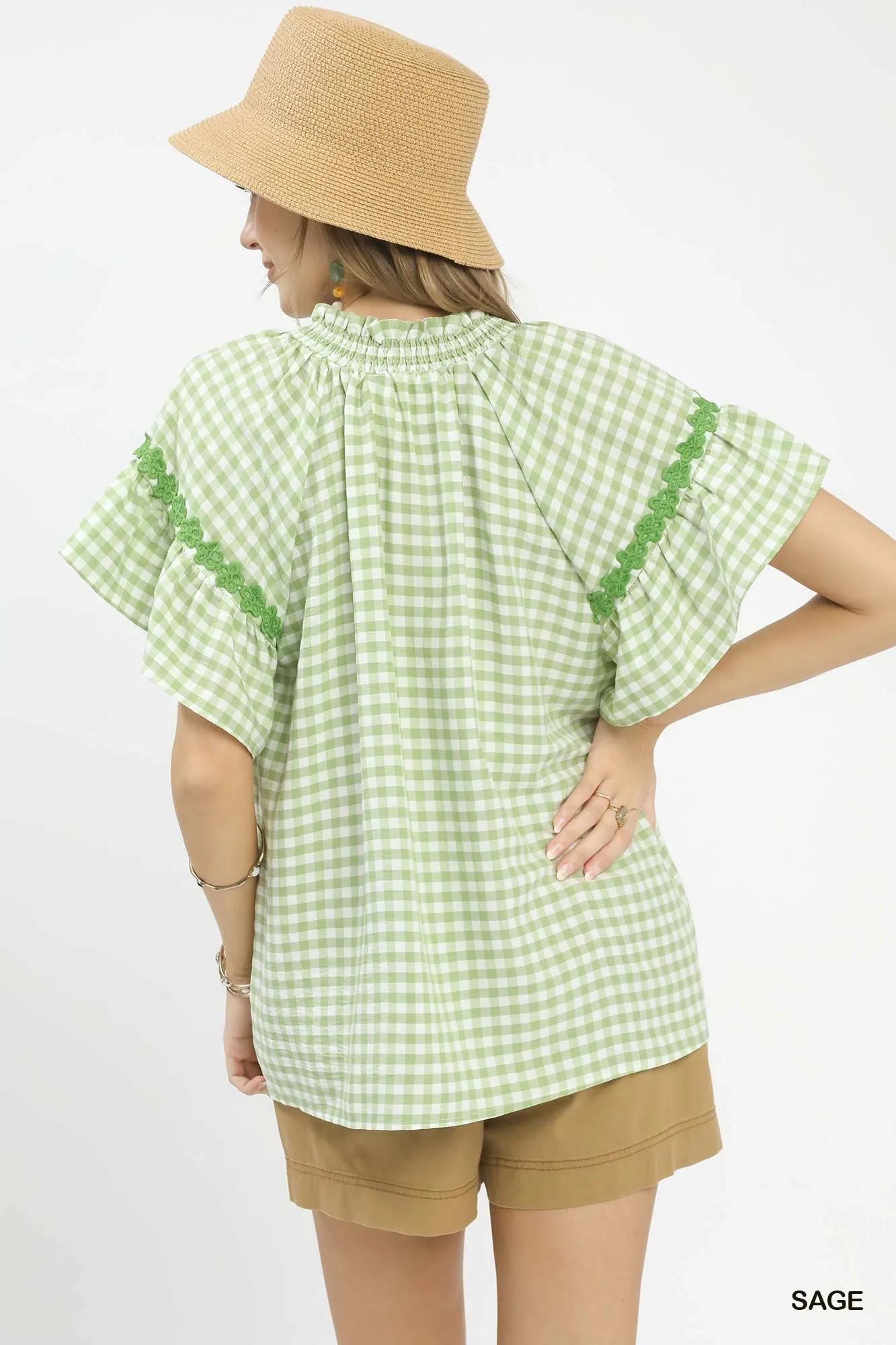 Umgee Gingham Lace Trim Top sold by Charming Charlie product image thumbnail 4