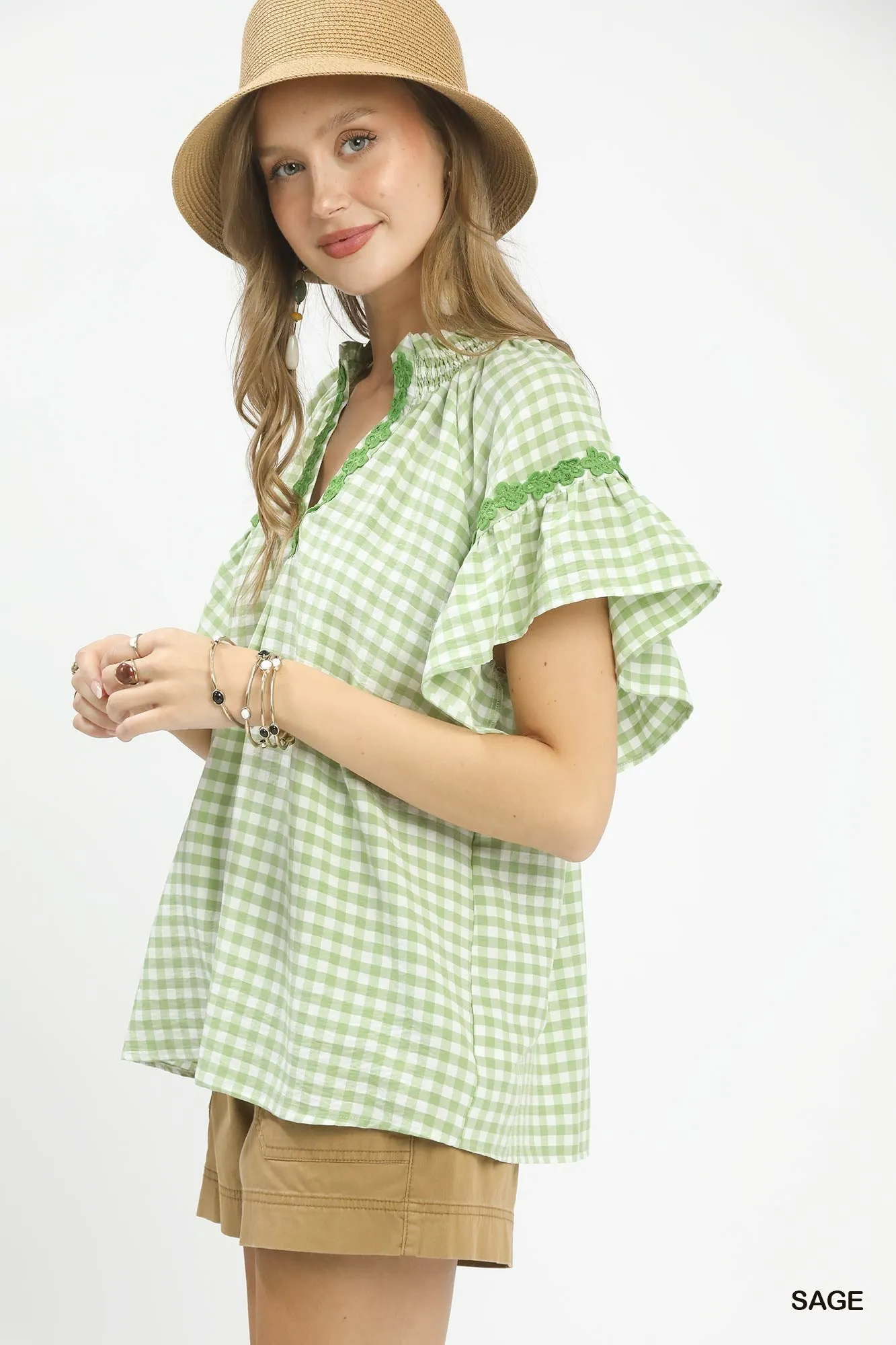 Umgee Gingham Lace Trim Top sold by Charming Charlie product image thumbnail 3