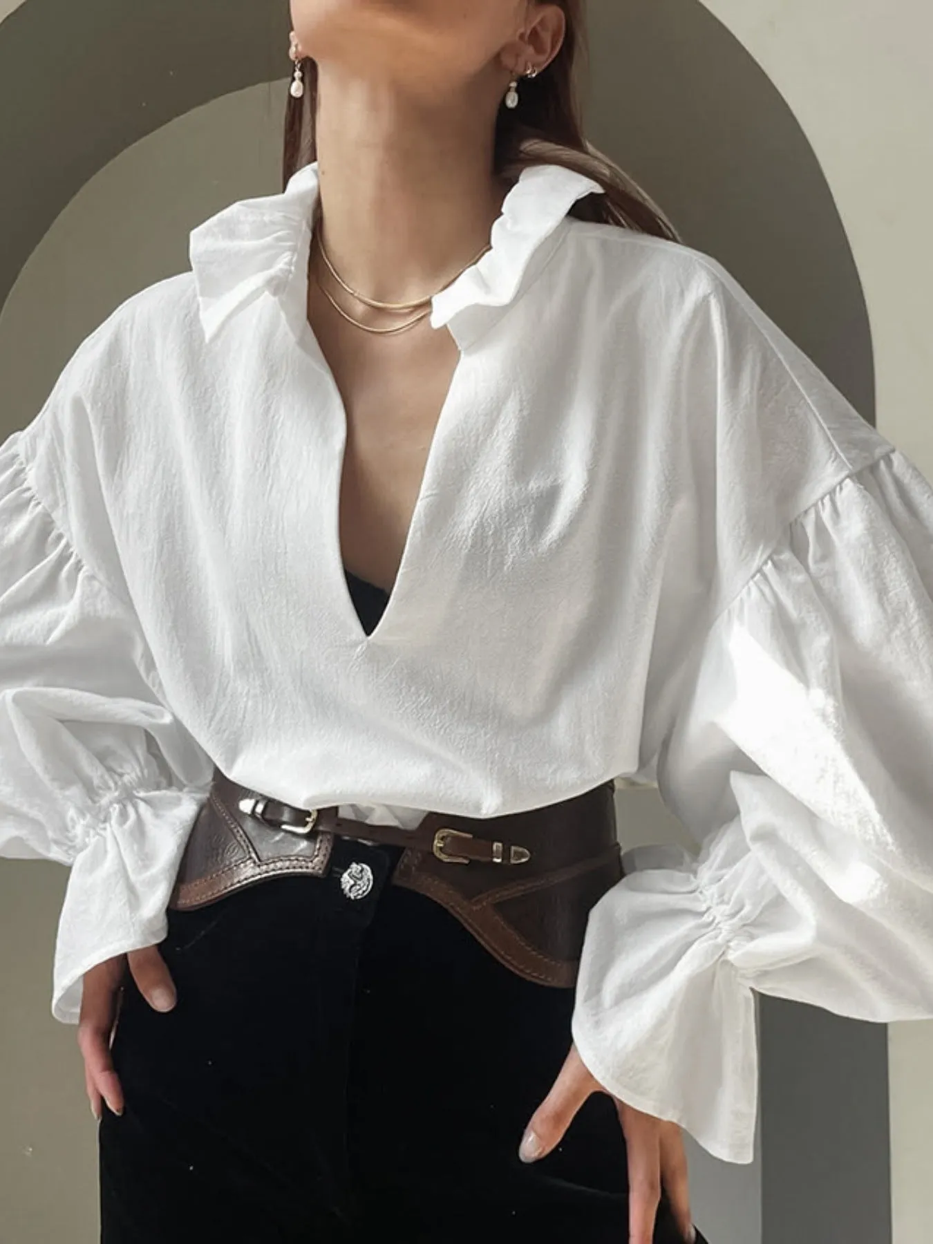 Notched Flounce Sleeve Blouse sold by Charming Charlie product image thumbnail 3