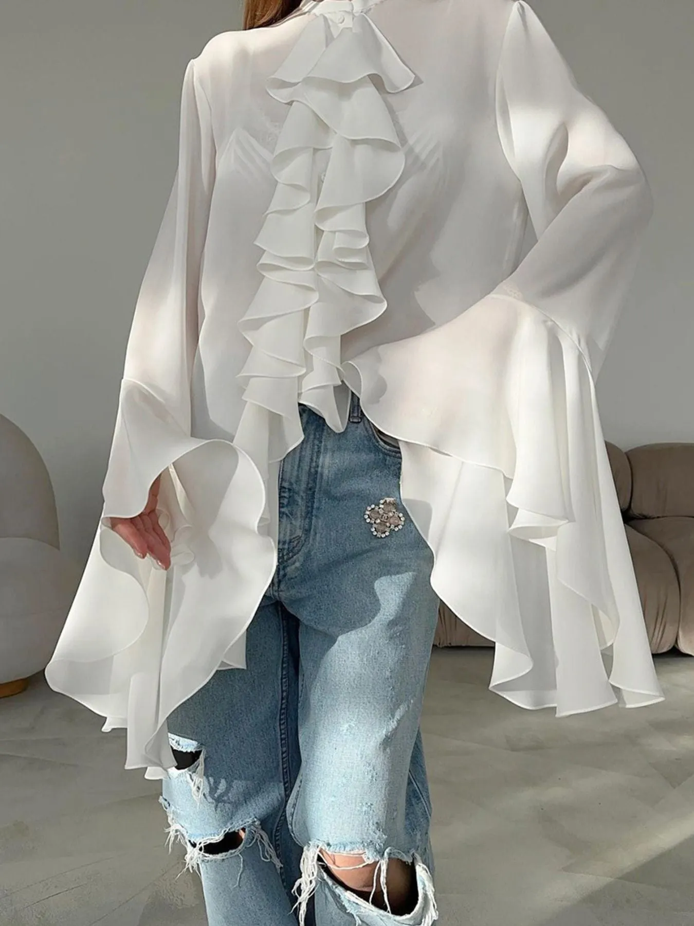 Ruffle Trim Flounce Sleeve Blouse sold by Charming Charlie product image thumbnail 2