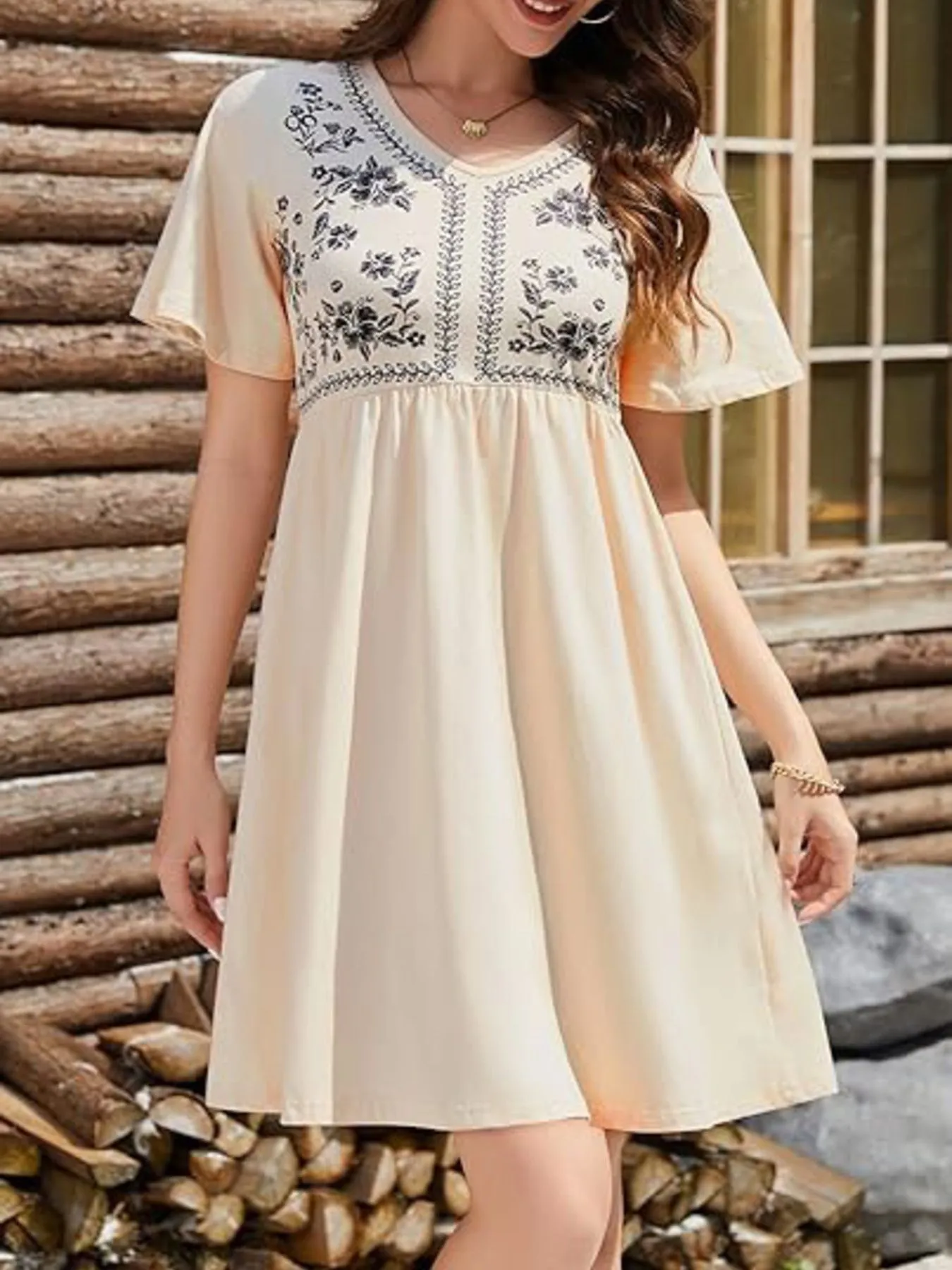 Floral Short Sleeve Flowy Mini Dress sold by Charming Charlie product image thumbnail 2