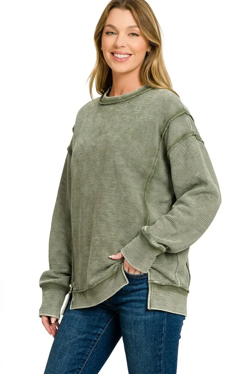 Zenana Acid Washed Double Ribbed Exposed-Seam Sweatshirt sold by Charming Charlie product image thumbnail 2