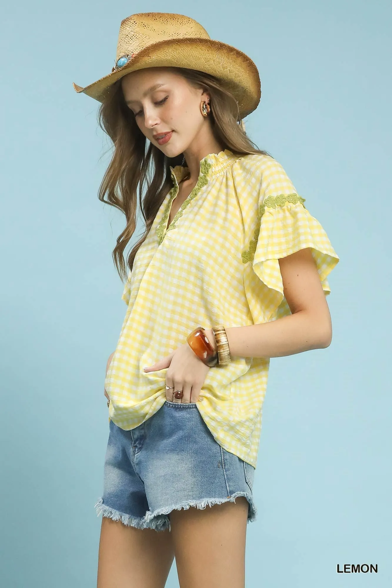 Umgee Gingham Lace Trim Top sold by Charming Charlie product image thumbnail 2