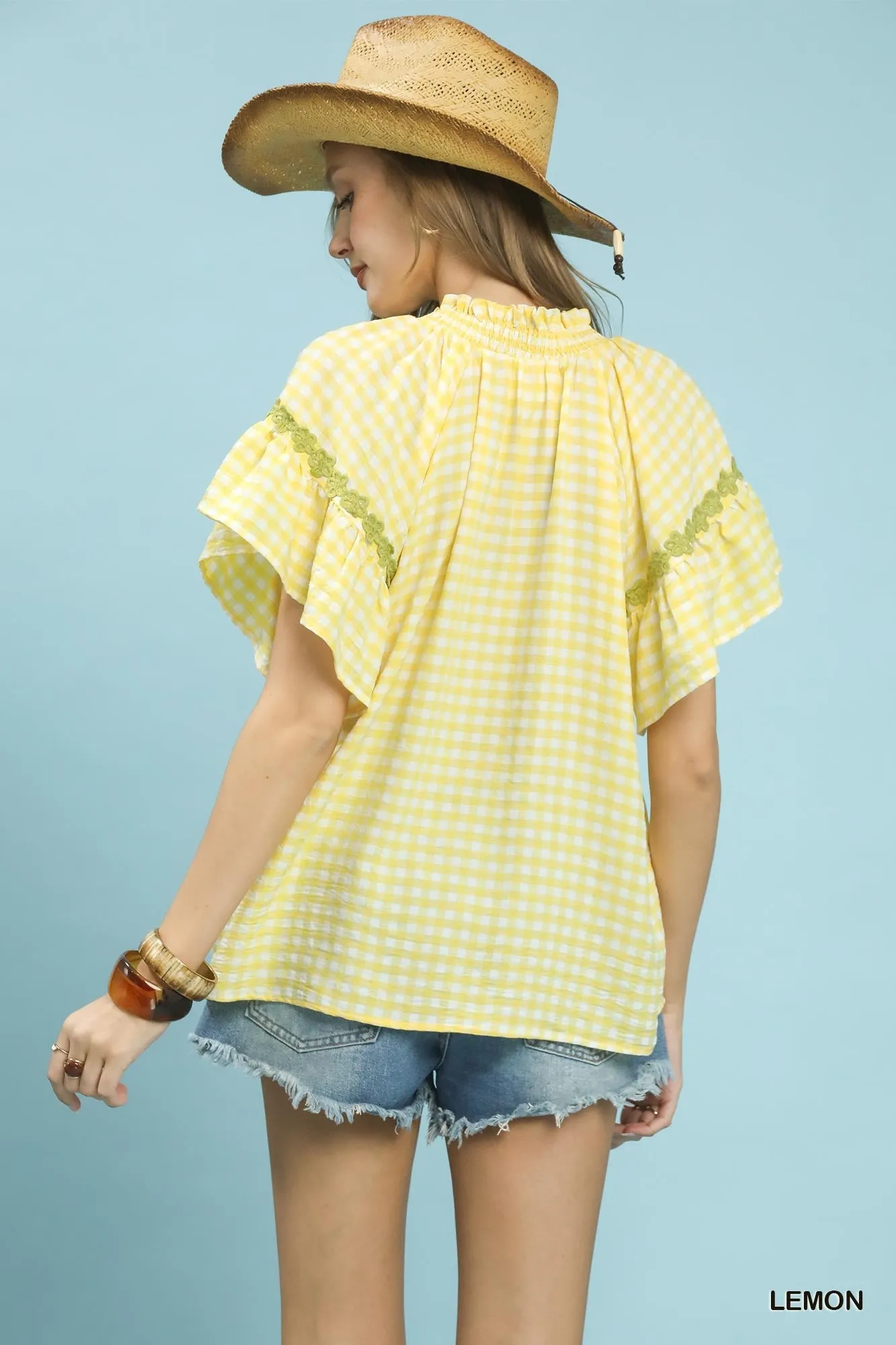 Umgee Gingham Lace Trim Top sold by Charming Charlie product image thumbnail 3