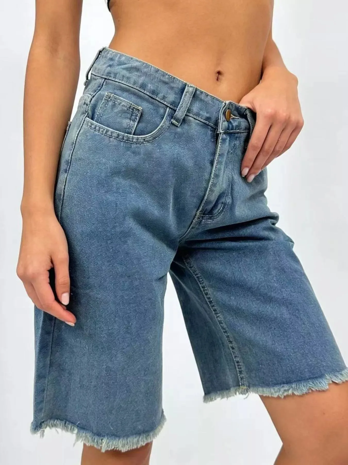 Frayed Hem Relaxed Fit Denim Shorts sold by Charming Charlie product image thumbnail 2