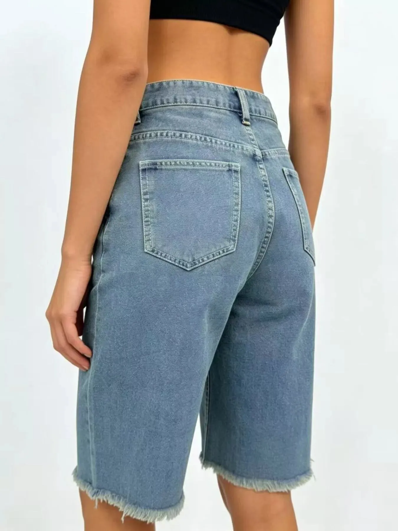 Frayed Hem Relaxed Fit Denim Shorts sold by Charming Charlie product image thumbnail 4