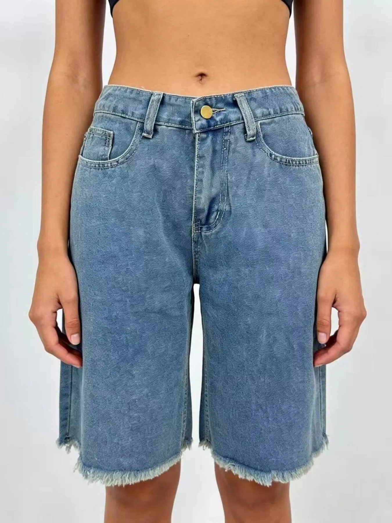 Frayed Hem Relaxed Fit Denim Shorts sold by Charming Charlie