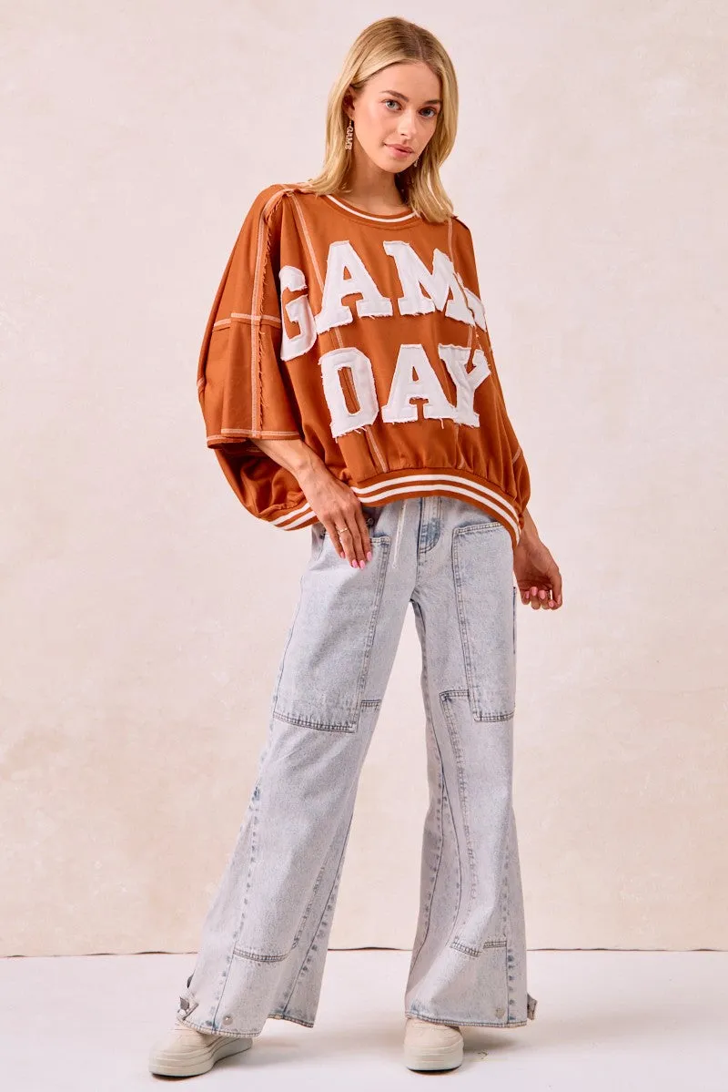 BiBi Gameday Patchwork Stitch Detail French Terry Top sold by Charming Charlie product image thumbnail 5