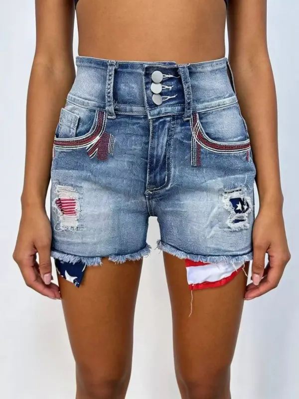 American Flag Distressed Denim Shorts made by Trendsi