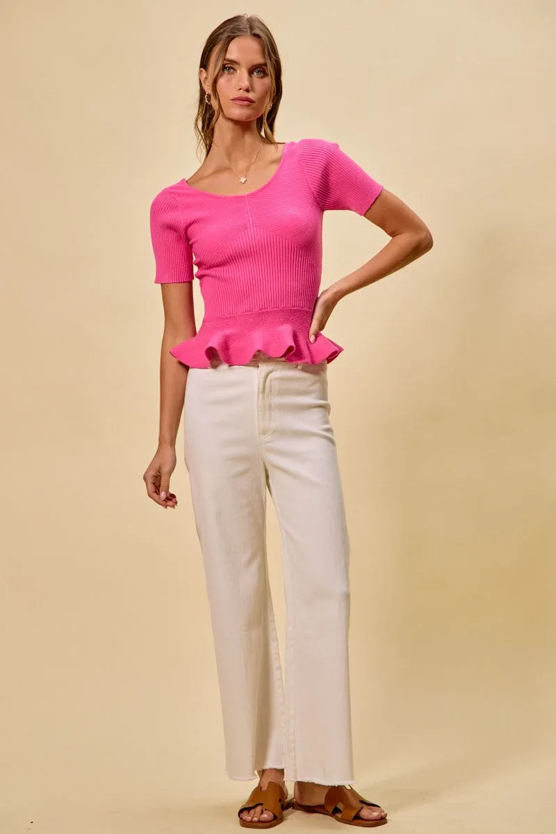 SO ME Ribbed Knit Short Sleeves Peplum Sweater Top sold by Charming Charlie product image thumbnail 5