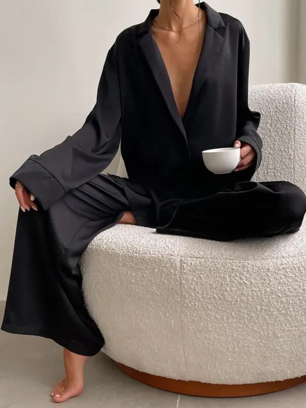 Long Sleeve Top and Wide Leg Pants Lounge Set made by Trendsi