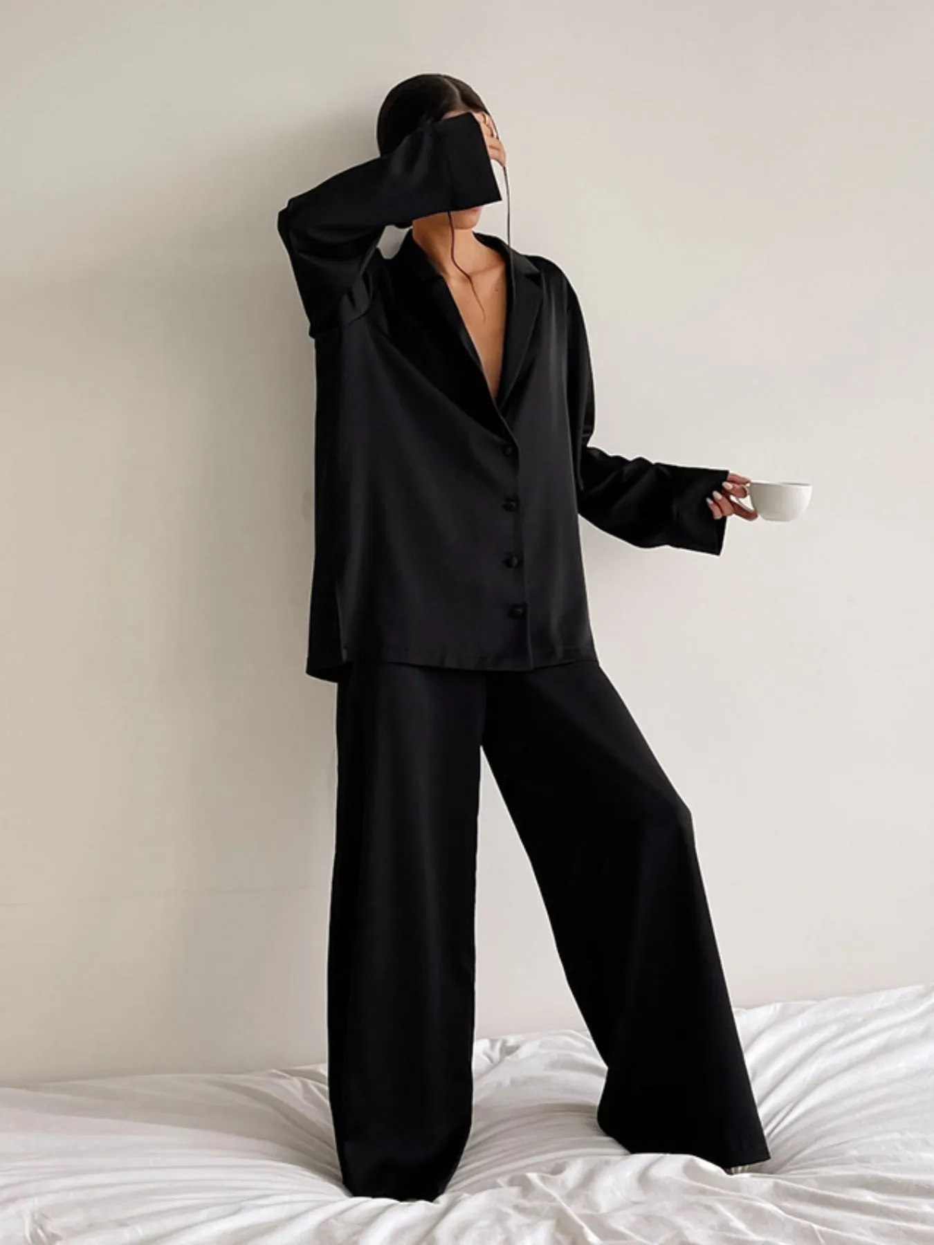 Long Sleeve Top and Wide Leg Pants Lounge Set sold by Charming Charlie product image thumbnail 2