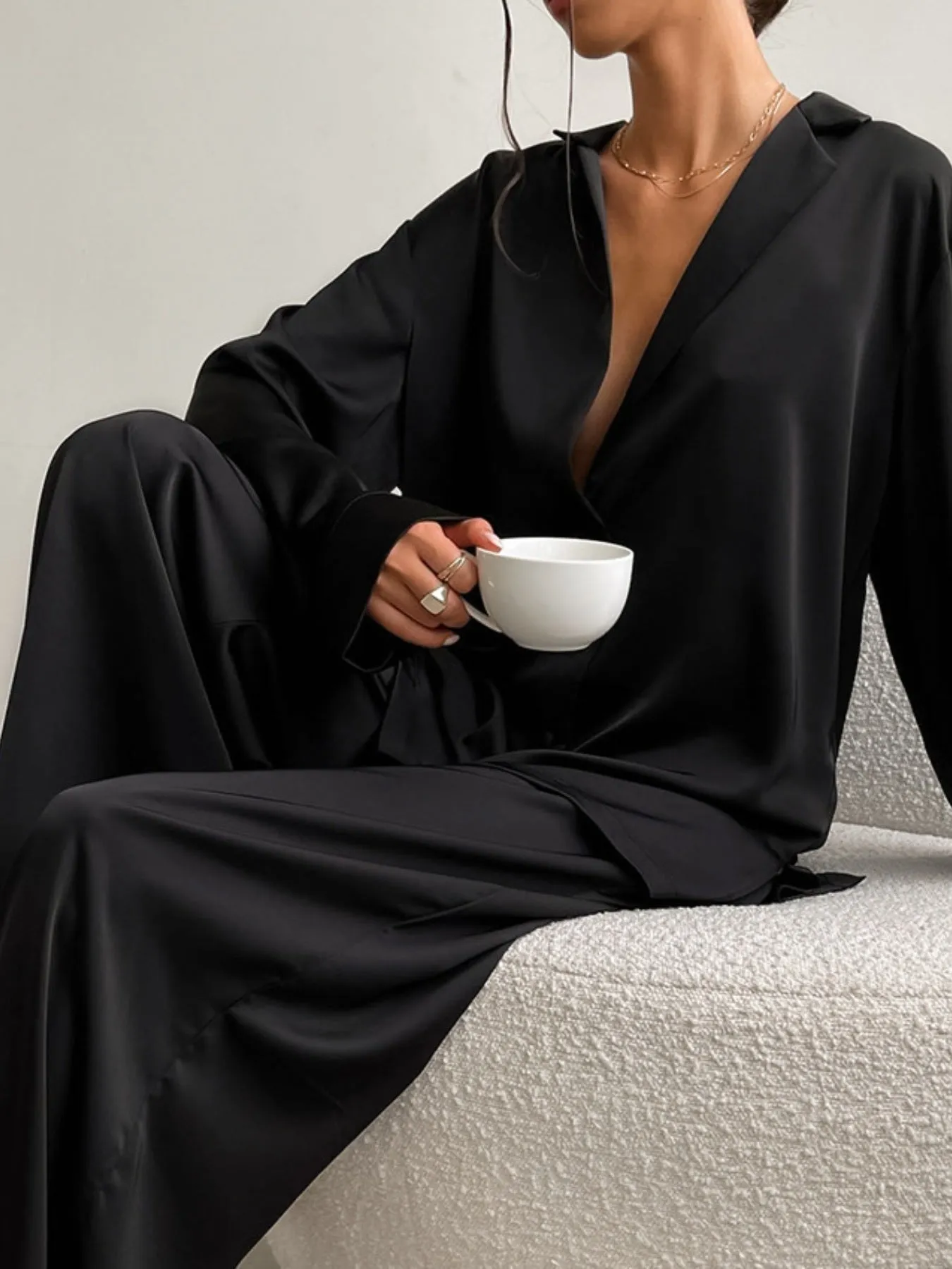 Long Sleeve Top and Wide Leg Pants Lounge Set sold by Charming Charlie product image thumbnail 3