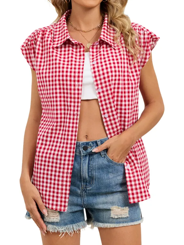Gingham Button-Down Shirt made by Trendsi