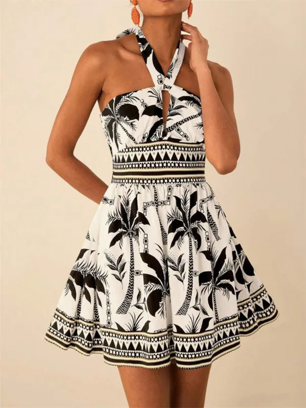 Tropical Print Halter Neck Mini Dress sold by Charming Charlie