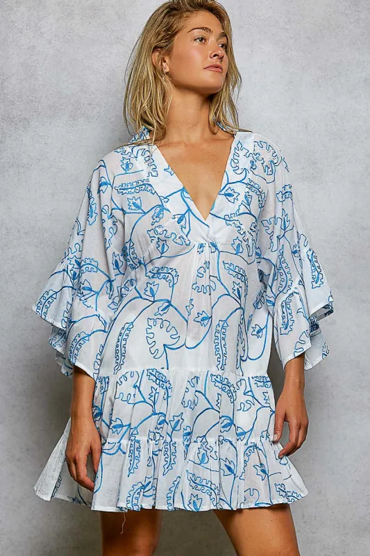 POL Tiered Ruffled Printed 3/4 Sleeve Mini Dress made by Trendsi