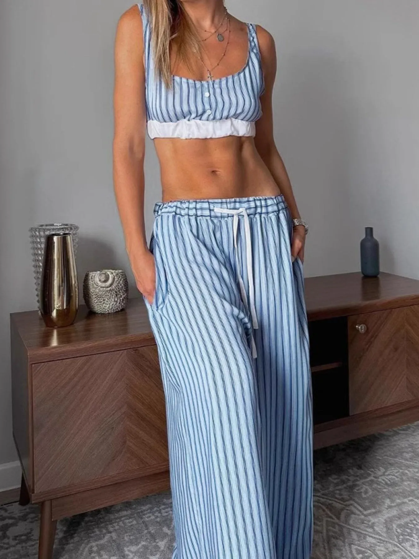 Striped Cami & Shirt and Pants Lounge Set sold by Charming Charlie product image thumbnail 5