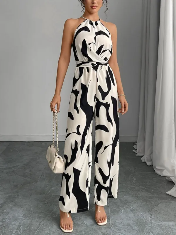 Abstract Print Wide Leg Jumpsuit made by Trendsi