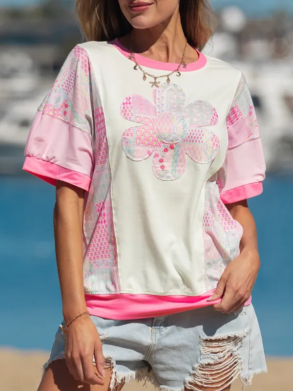 Color Block Floral Patchwork Big Flower Accent Relaxed Top sold by Charming Charlie