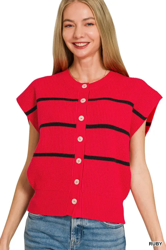 Zenana Striped Viscose Sweater Vest made by Trendsi