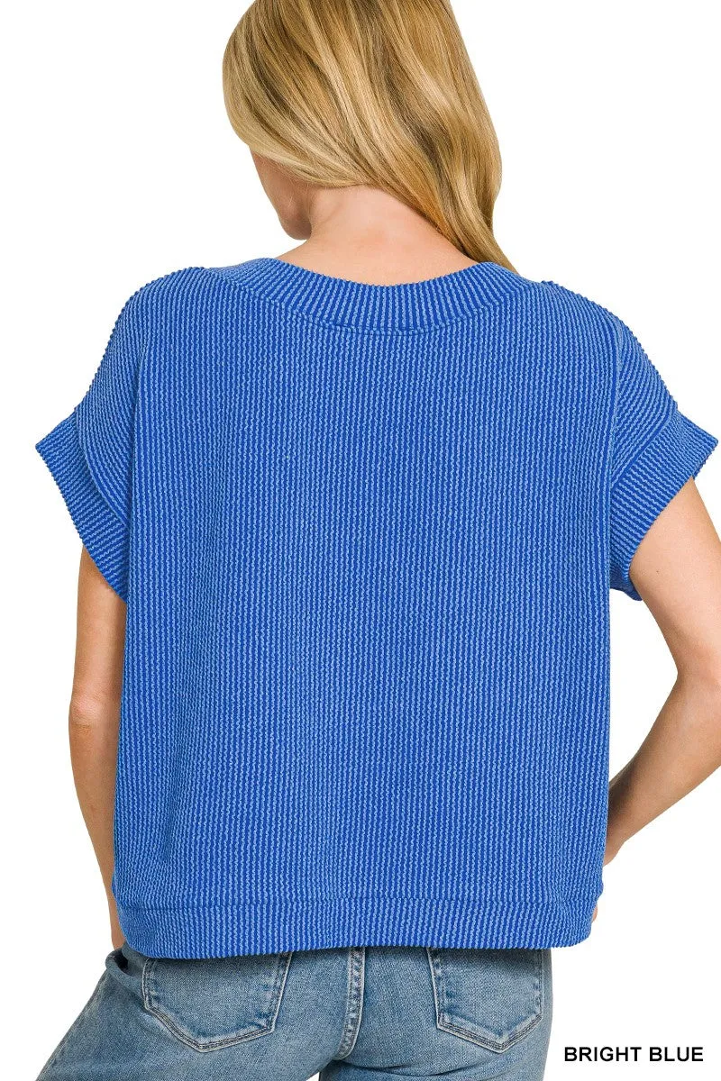 Zenana Raised Rib Cap Sleeve Top sold by Charming Charlie product image thumbnail 3