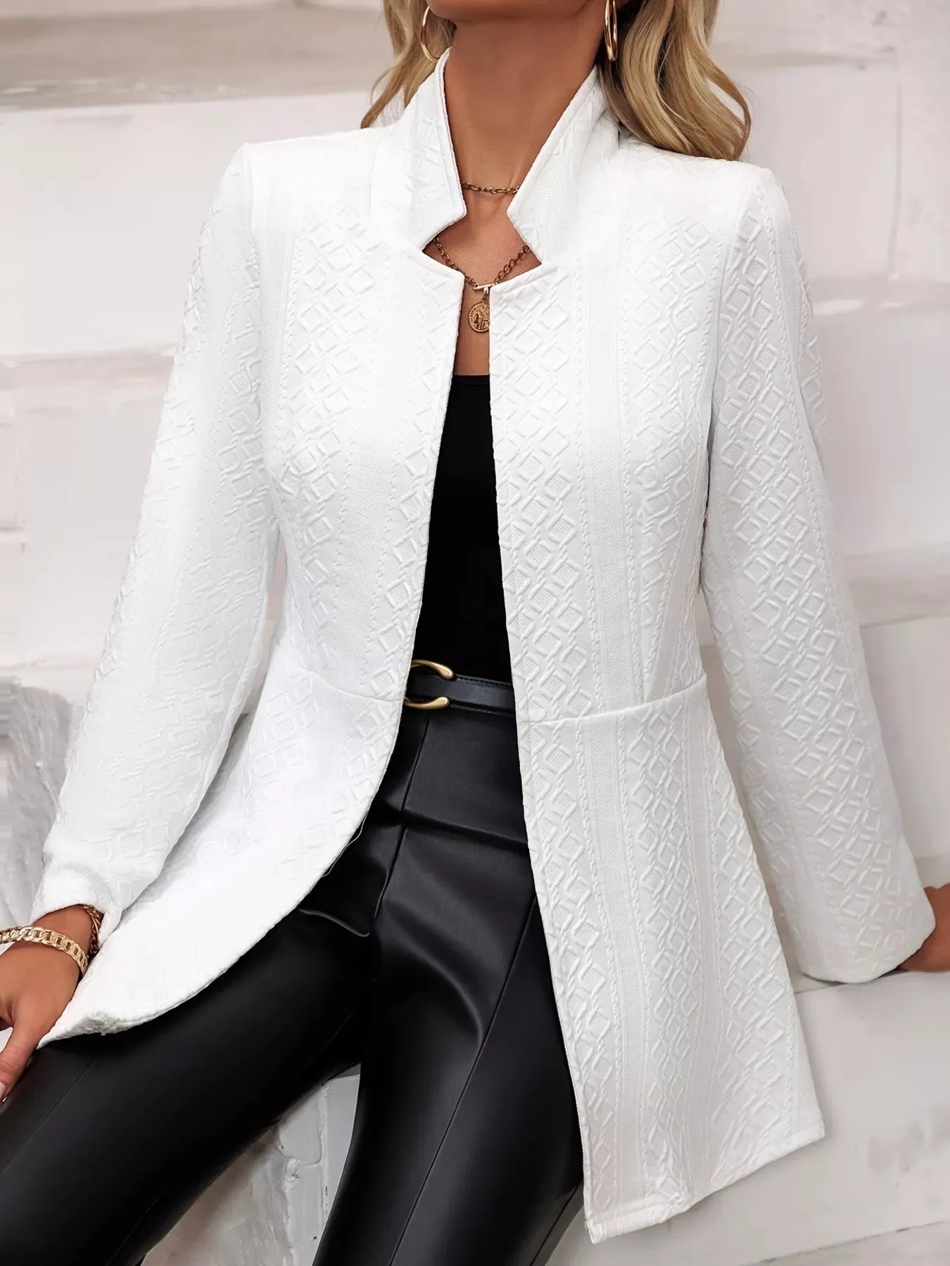 Textured Open Front Slim Fit Blazer sold by Charming Charlie product image thumbnail 3