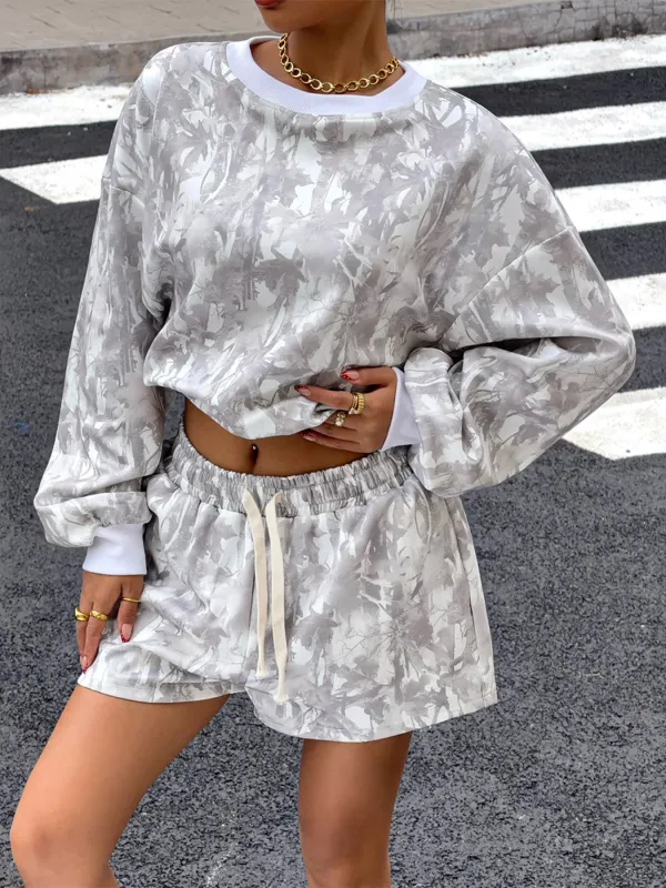 Round Neck Long Sleeve Top & Shorts Set made by Trendsi