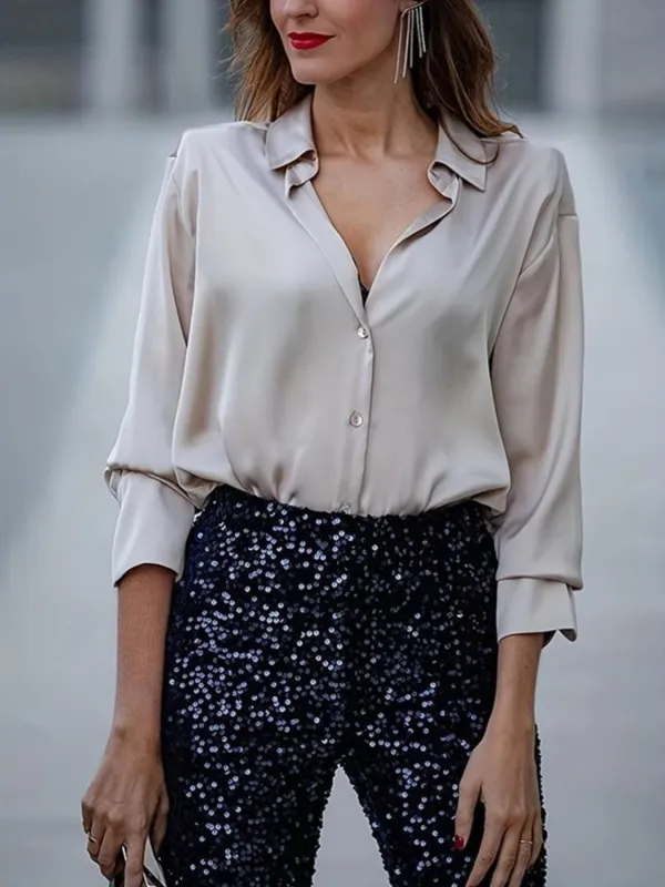 Collared Neck Button Up Shirt made by Trendsi