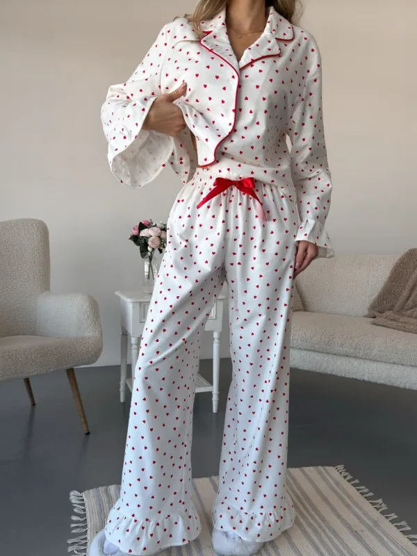 Heart Print Long Sleeve Top and Pants Lounge Set made by Trendsi