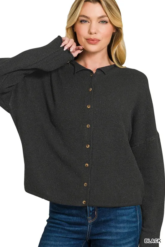 Zenana Collared Button Down Cardigan Sweater sold by Charming Charlie