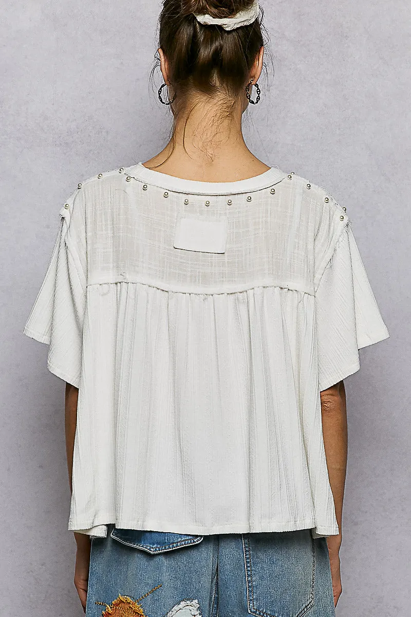 POL Lace Pearl Stud Round Neck Short Sleeve Shirt sold by Charming Charlie product image thumbnail 3