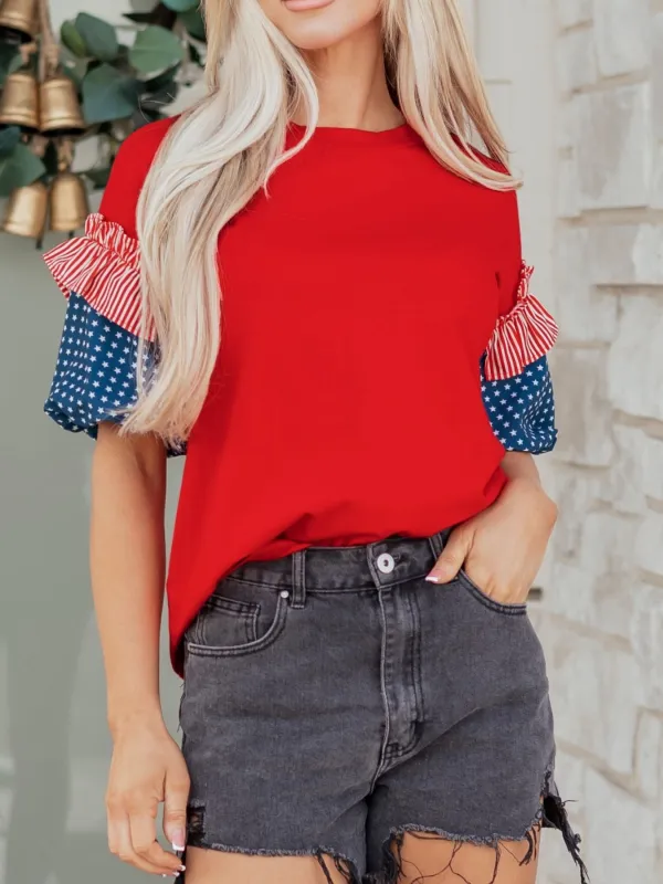 Patriotic Short Sleeve Round Neck Top made by Trendsi