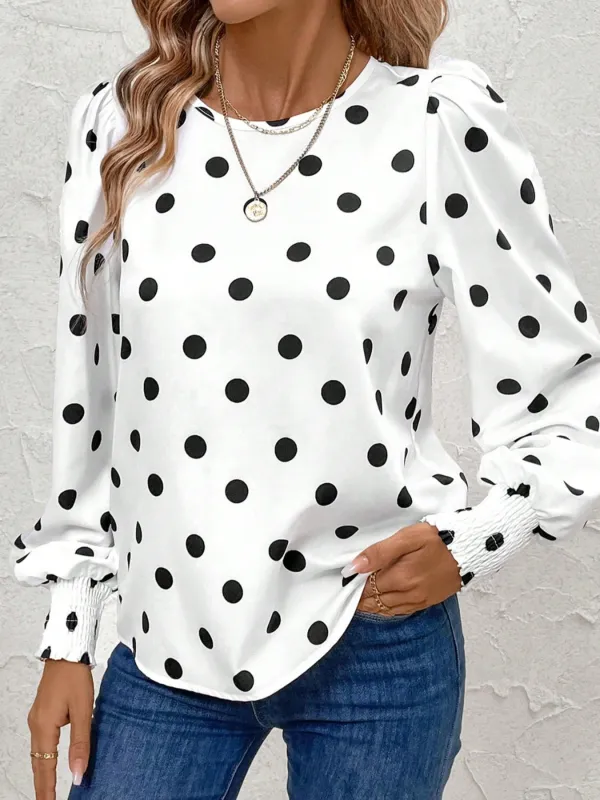 Polka Dot Long Sleeve Blouse made by Trendsi