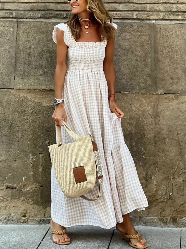 Plaid Ruffle Sleeve Maxi Dress sold by Charming Charlie