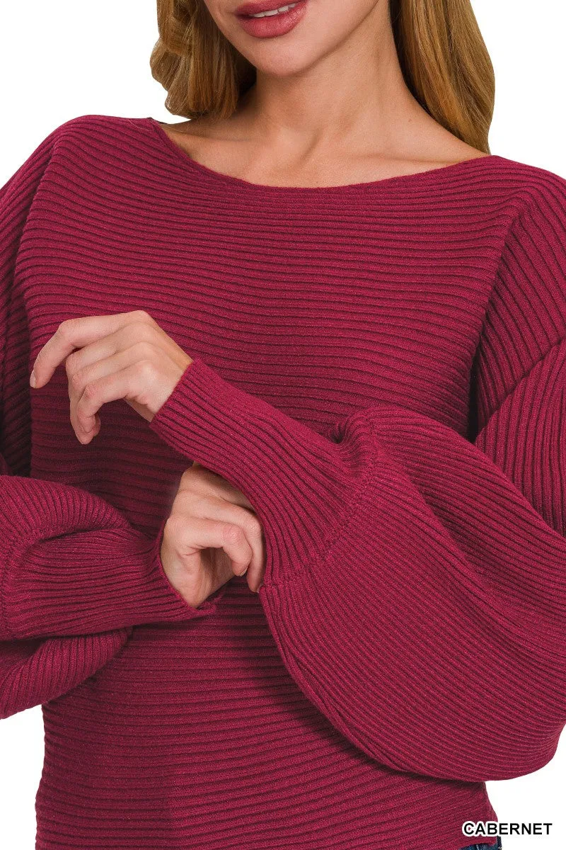 Zenana Boat Neck Balloon Sleeve Sweater sold by Charming Charlie product image thumbnail 3