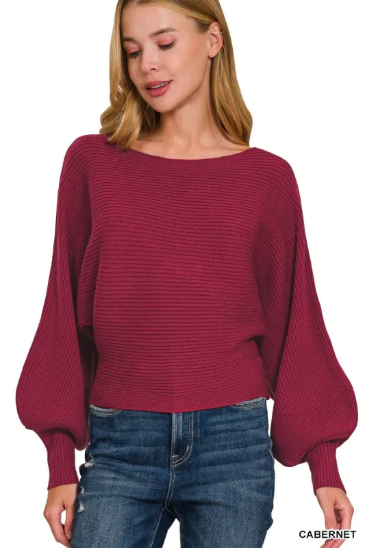 Zenana Boat Neck Balloon Sleeve Sweater made by Trendsi