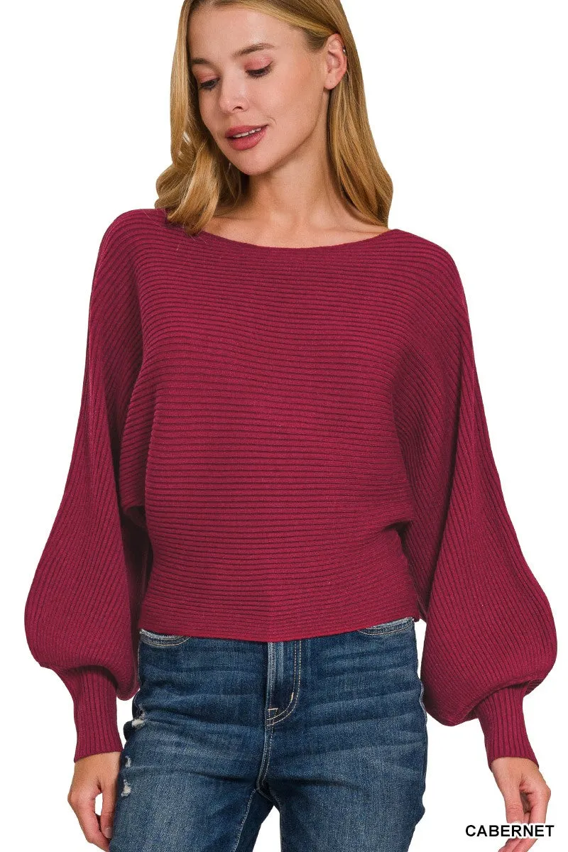 Zenana Boat Neck Balloon Sleeve Sweater sold by Charming Charlie